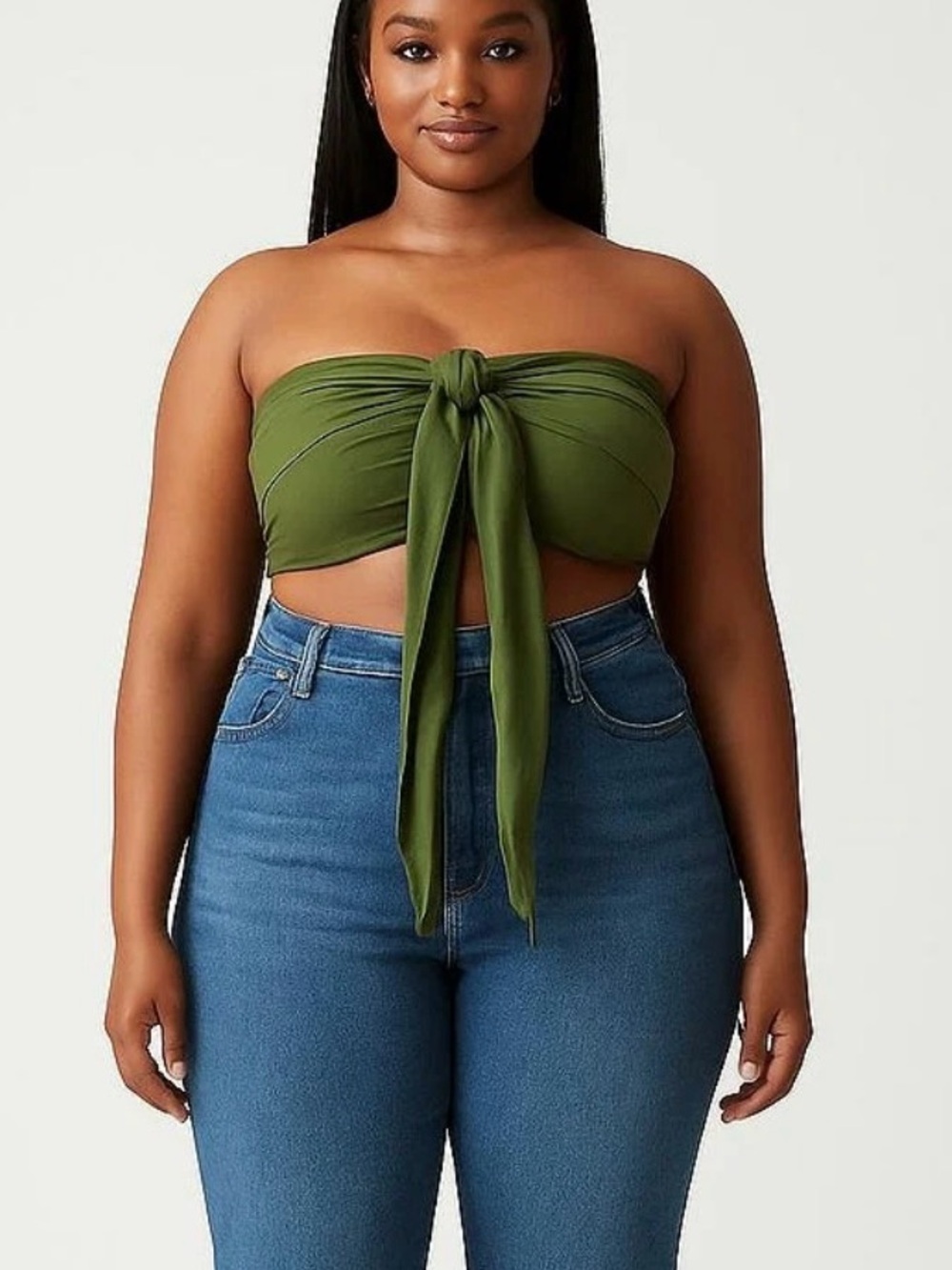 YOZY Olive Green Strapless Tie-Front Top NWT